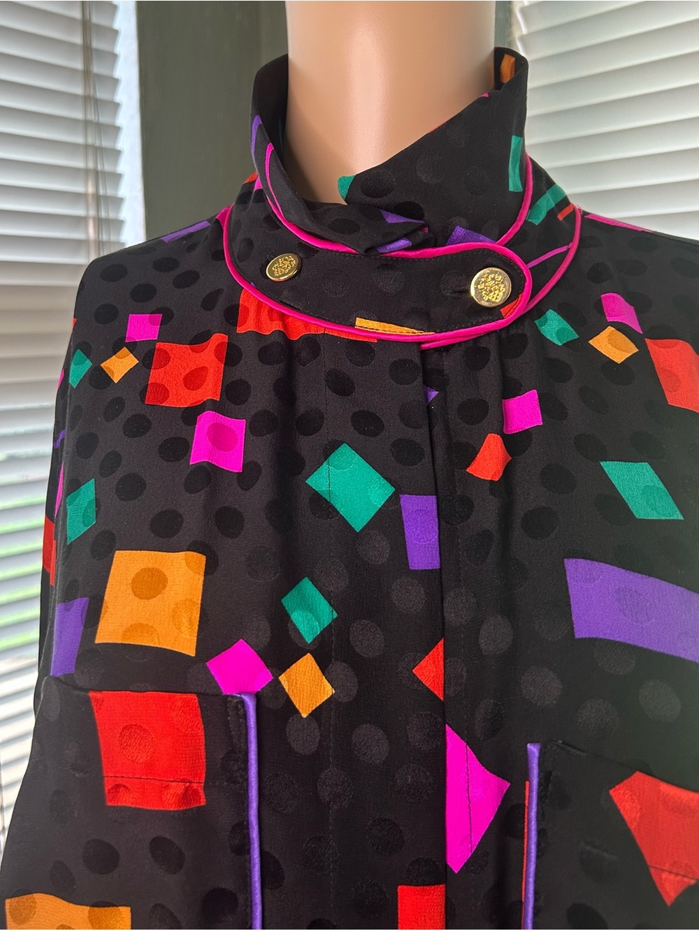 Starington Black Silk Geometric Print Button-Up Shirt
